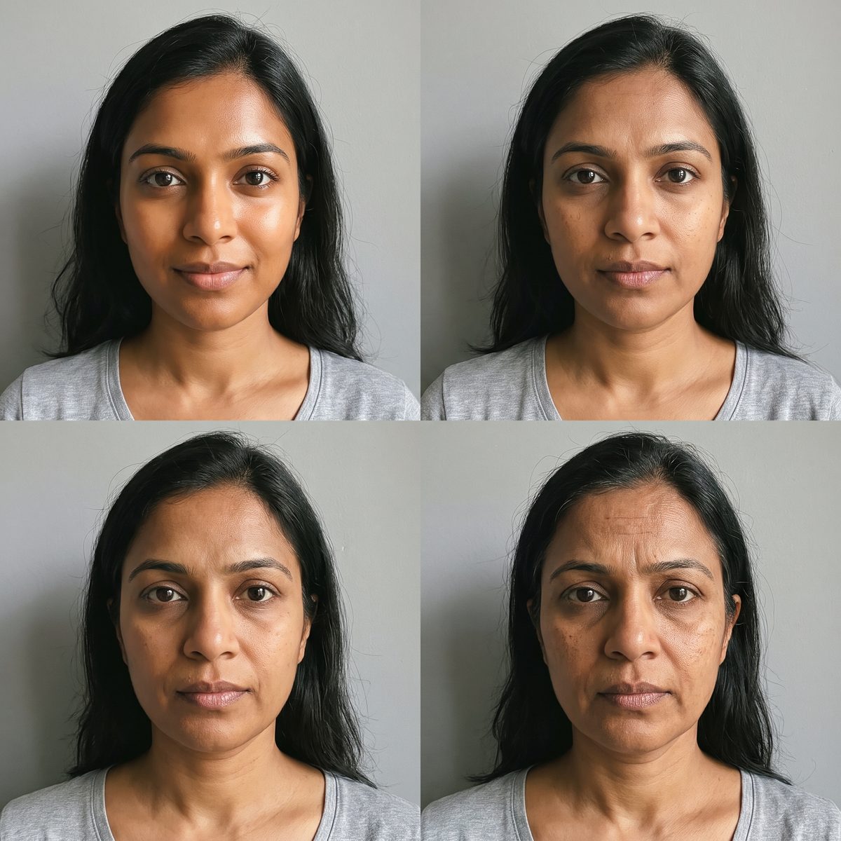 The same face at 25, 30, 35 and 40